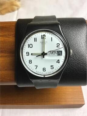 Swatch Classic Black Rubber Strap Watch with White Dial